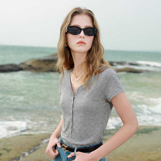 【瘦瘦T】三彩2026春季新款莱赛尔短袖T恤套头上衣修身短款显瘦M 商品图3