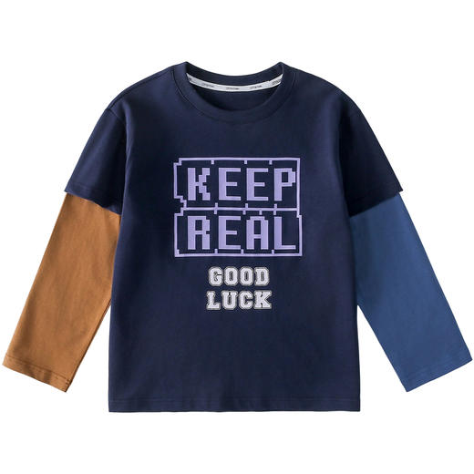 【10A抗菌纯棉】棉花堂绵绵潮趣印花假两件撞色童装长袖T恤-FD61022 商品图11