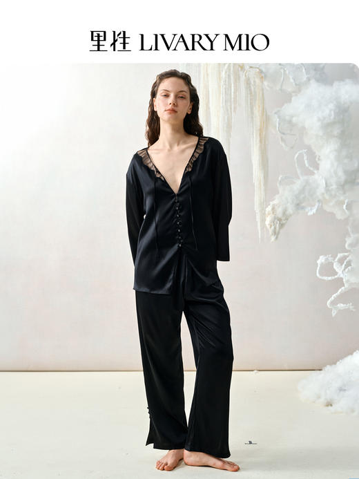 里性 LIVARY MIO 独白 法式真丝蕾丝刻花家居服套装长袖可外穿睡衣 商品图4