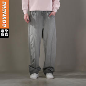 DRONKOO 2026 抽绳松紧腰前结构口袋同色钉扣喷色做旧中厚卫裤长裤