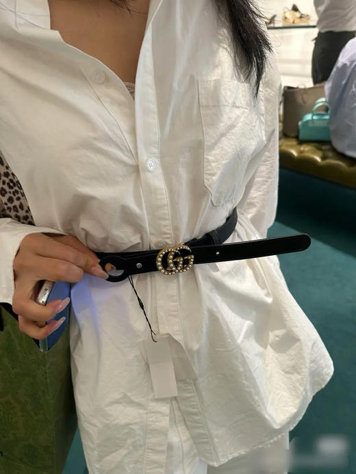 GUCCI 黑金 珍珠 双G 95cm 皮带 商品图2
