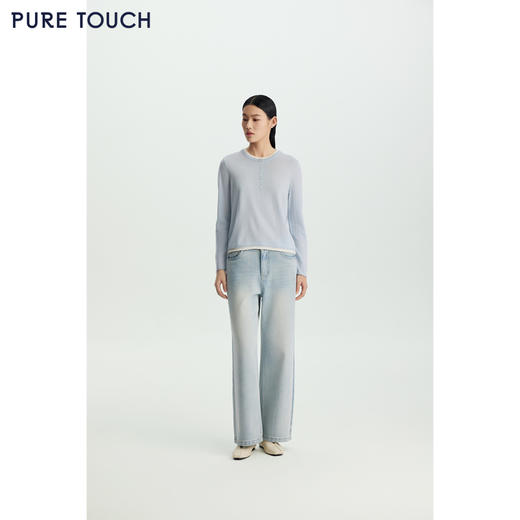 商场同款PURE TOUCH26春夏新款圆领羊毛针织衫撞色领直筒套头衫 商品图1