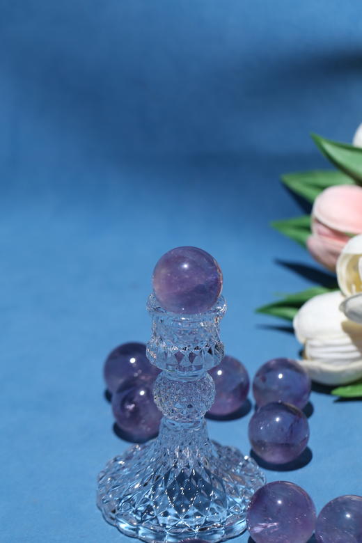 迷罗元和堂 | 白紫茶水晶球 | 透体随机发｜冰裂 矿坑 棉絮均为水晶天然形成 介意勿拍 【器悟雅玩】 商品图1