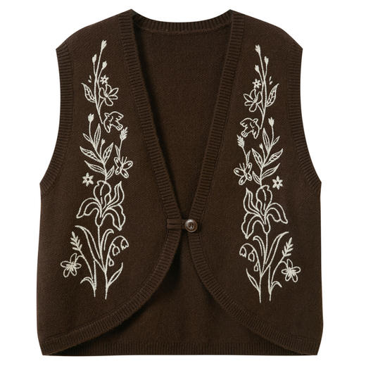 【宋轶同款】三彩2026春季新款V领无袖毛衣绣花小开衫外套马夹毛衫叠穿M 商品图4