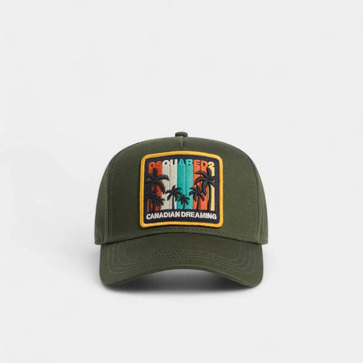 DSQUARED2 中性徽标贴片刺绣棉质棒球帽 军绿色 BCM0037 05C00001 8066 商品图0