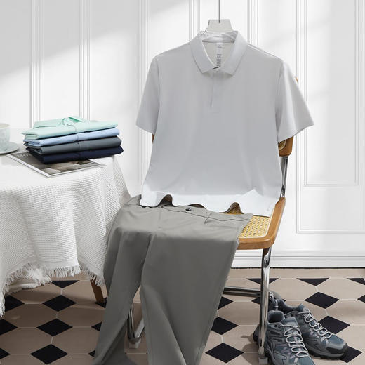纯色POLO衫男女同款商务休闲翻领水波纹新款短袖上衣  HLS-WF83021# 商品图0