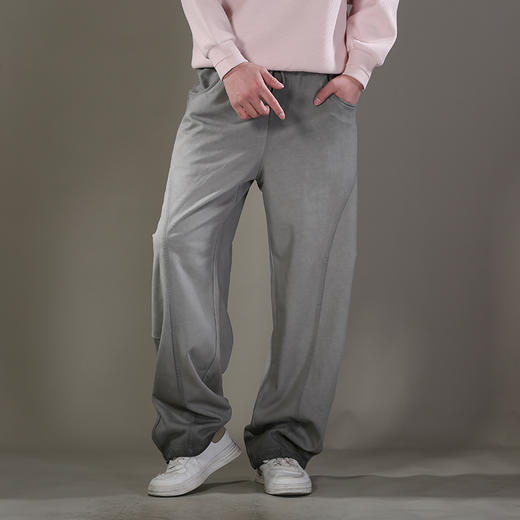 DRONKOO 2026 抽绳松紧腰前结构口袋同色钉扣喷色做旧中厚卫裤长裤 商品图1