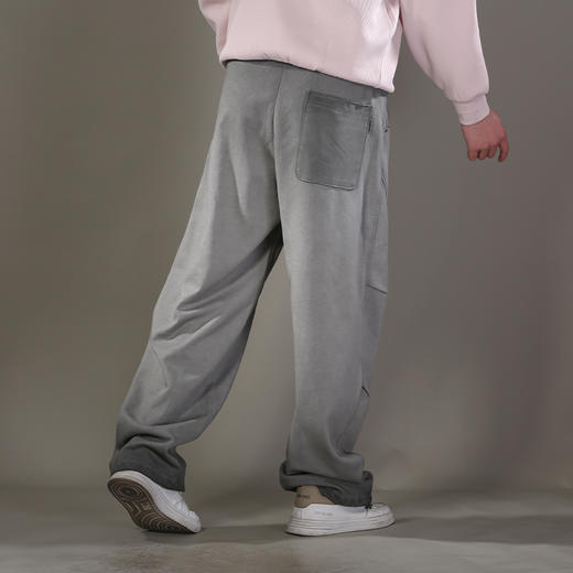 DRONKOO 2026 抽绳松紧腰前结构口袋同色钉扣喷色做旧中厚卫裤长裤 商品图3