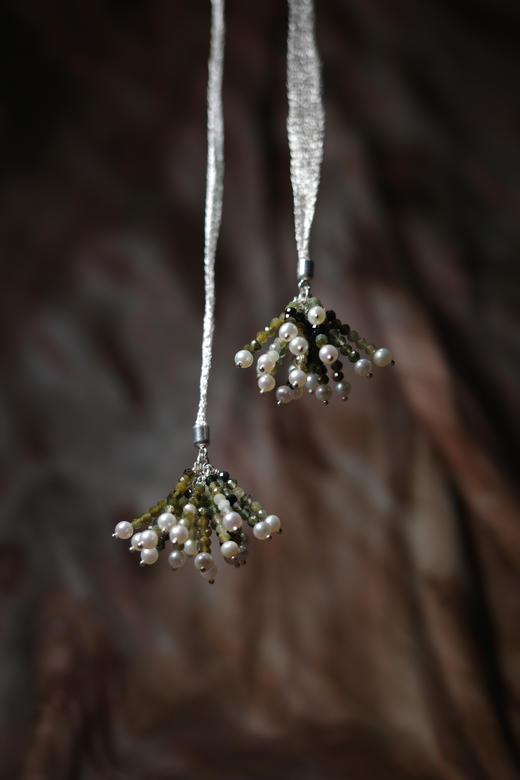 Aokinside 26SS 银丝带绿碧玺流苏项链 商品图1