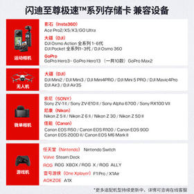 闪迪（SanDisk）128GB TF(MicroSD)内存卡 4K极速金卡A2 V30 U3行车记录仪 运动相机无人机 监控存储卡 读190MB/s /数码 /数码配件 /存储卡