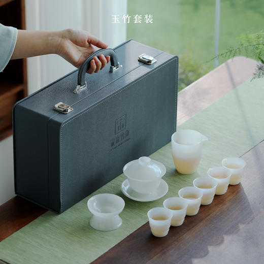 璞玉茶具套装天然中式整套皮盒装德化白瓷功夫盖碗茶杯送礼 商品图4