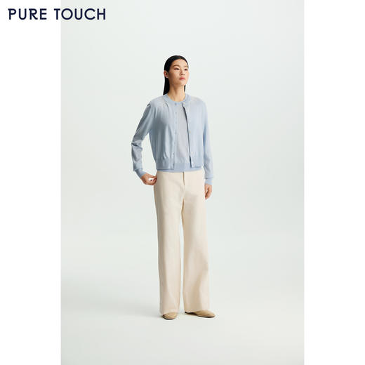 商场同款PURE TOUCH26春夏新款圆领针织开衫宽松立体绣绵羊毛衫 商品图3