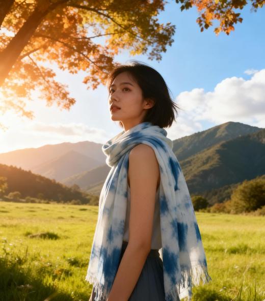 非遗扎染手工草木染纯棉围巾独特设计蓝染布料 商品图4