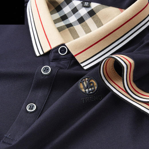 新款桑蚕丝男士短袖t恤POLO衫格子电脑领刺绣男POLO衫   PSL-832 商品图3