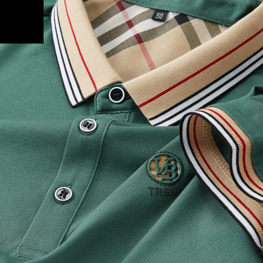 新款桑蚕丝男士短袖t恤POLO衫格子电脑领刺绣男POLO衫   PSL-832 商品图1