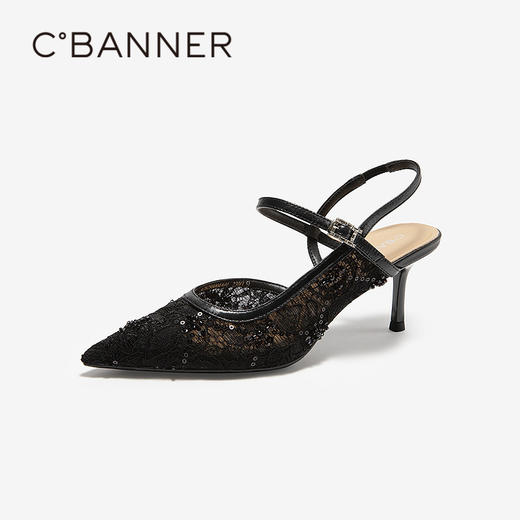 【静音系列】千百度蕾丝细高跟时装凉鞋女2026夏季新款包头凉鞋A26288004 商品图1