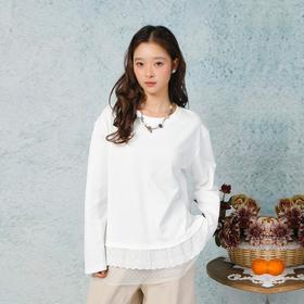 蕾丝边拼接纯色圆领T恤-纪念日百货门店同款169601071