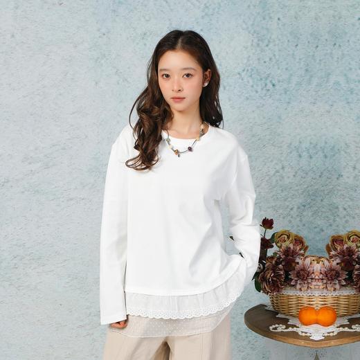 蕾丝边拼接纯色圆领T恤-纪念日百货门店同款169601071 商品图0