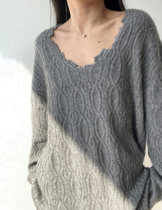 TU｜C05AW24-KW06 浣熊毛V领毛边上衣 [ 灰GY00 / 米灰GY15 ] 商品图1