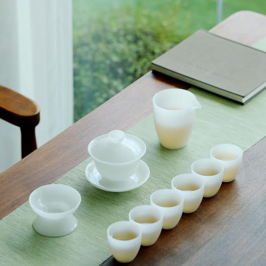 璞玉茶具套装天然中式整套皮盒装德化白瓷功夫盖碗茶杯送礼 商品图2