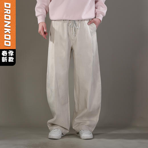 DRONKOO 2026 抽绳半松紧满幅不规则竖纹喷色做旧中厚休闲长裤 商品图0