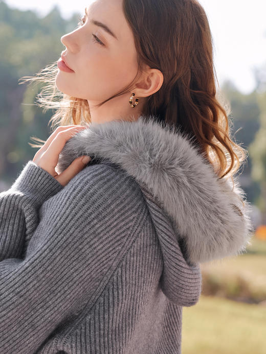 【百图lulu定制】【大毛领针织外套】毛条可拆卸 温暖 针织开衫外套 商品图10