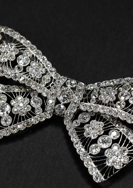 独角鹿西洋古董20世纪初法国出品美好时代风格18K白金镶嵌钻石蝴蝶结造型胸针 商品图4