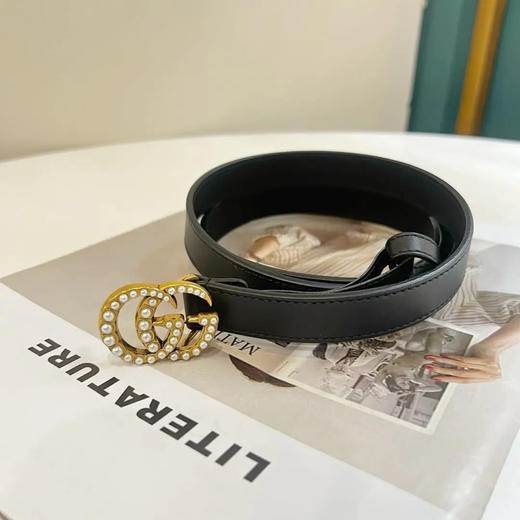 GUCCI 黑金 珍珠 双G 95cm 皮带 商品图0