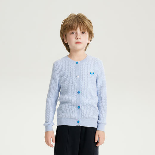 mettekids儿童针织衫2026春新款女童洋气绞花桑蚕丝男童毛衣开衫 商品图3