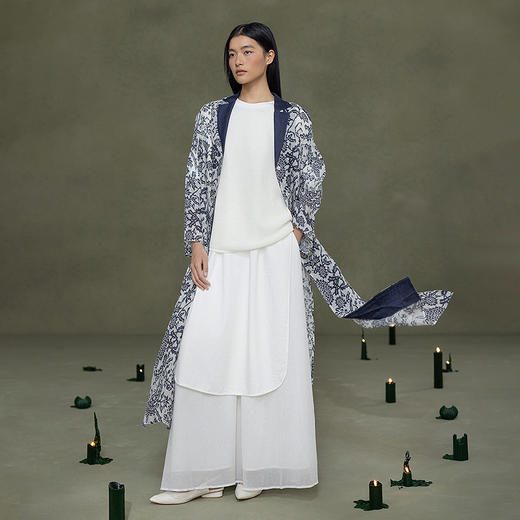 【林栖设计小店】缠枝牡丹|丝麻藏青色复古传统印花2026春新款宽松衬衣1961019 商品图7