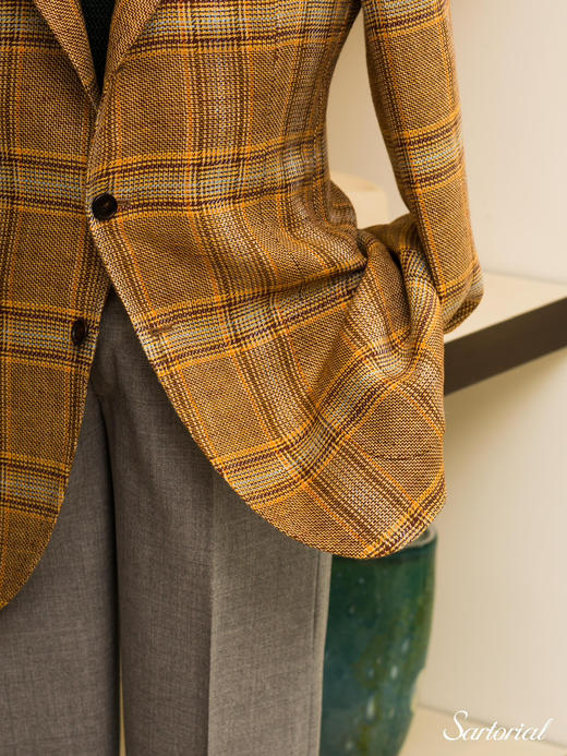 Cesare Attolini 橘色格纹亚麻单西 商品图5