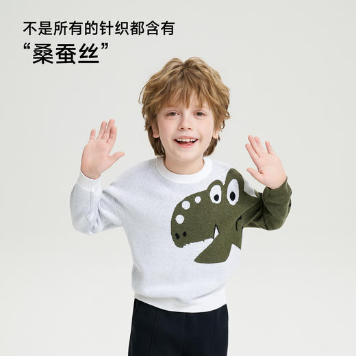 mettekids儿童针织衫2026春季新款男童桑蚕丝混纺卡通恐龙毛衣 商品图2