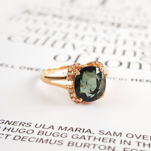 【天然正品】AU750黄金镶钻镶天然近全净体3.5ct椭圆刻面碧玺戒指15号（戒圈可改）281025AH36 商品图3