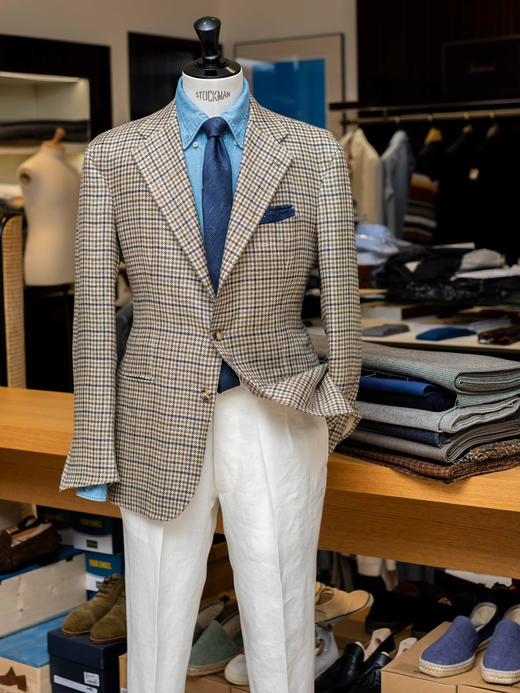 Orazio Luciano 米色格纹单西 商品图0