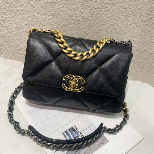 Chanel 19Bag 小号 黑金 山羊皮 斜挎包 商品图0