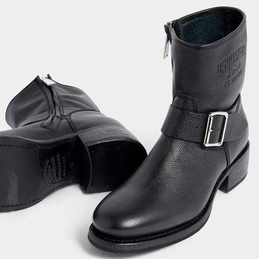 DSQUARED2 男士带扣式绑带皮革Harley中靴 黑色 ABM0167 25102624 2124 商品图4