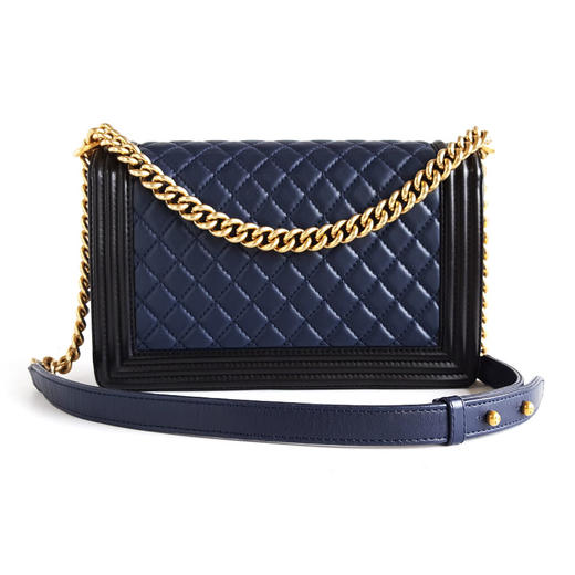 【95新】CHANEL香奈儿A92193 Y61116 C9510中大号28cm蓝黑拼色羊皮Leboy链条包单肩包女士040226TJ02 商品图4