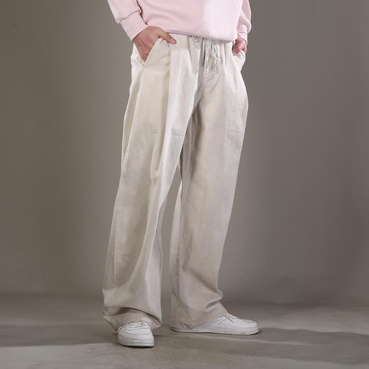 DRONKOO 2026 抽绳半松紧满幅不规则竖纹喷色做旧中厚休闲长裤 商品图1