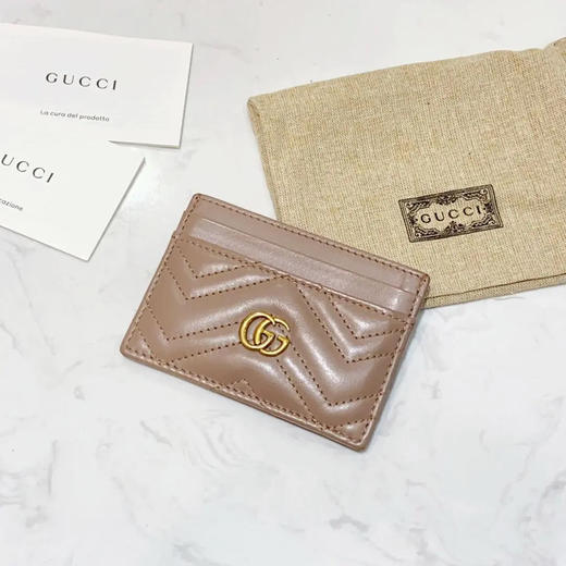 GUCCI 马蒙 双G 奶茶色 牛皮 小卡包 商品图0
