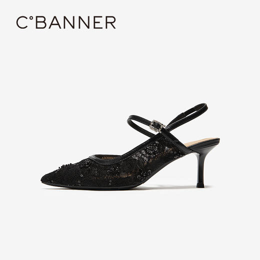 【静音系列】千百度蕾丝细高跟时装凉鞋女2026夏季新款包头凉鞋A26288004 商品图2