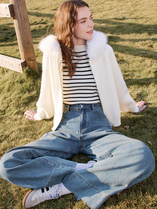 【百图lulu定制】【大毛领针织外套】毛条可拆卸 温暖 针织开衫外套 商品图5