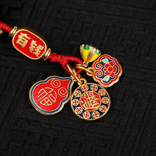 【祈愿吉品】珐琅彩沙金如意锁挂饰精致钥匙扣手工编织绳车 商品图3