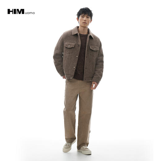 HIM漢崇【商场同款】轻暖复古肌理感羊毛呢夹克工装翻领夹棉外套 商品图1