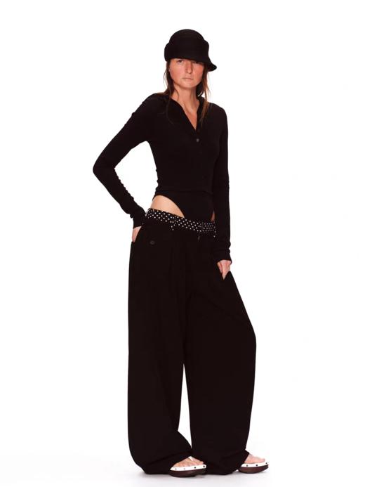 出逃赤岗西/C26SSK225/褶皱双腰头波点廓形阔腿休闲裤 商品图3