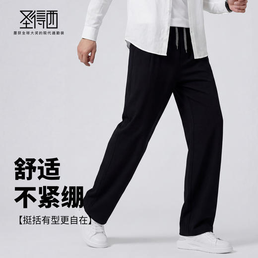 【含亚麻】圣得西宽松直筒裤子男款2026新款春季松紧腰休闲弯刀裤 商品图2