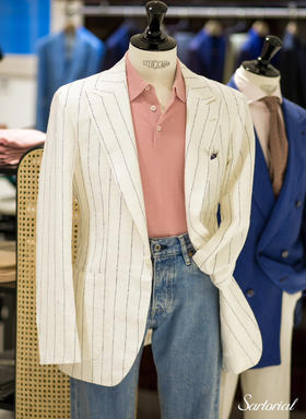 Orazio Luciano 白色条纹枪驳领单西