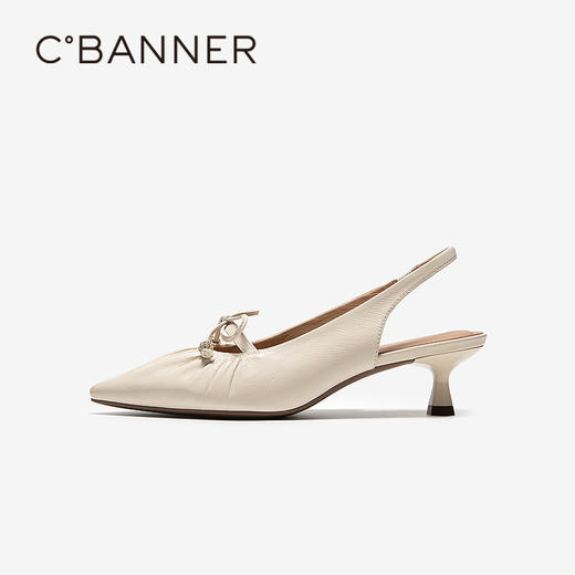 千百度褶皱细高跟羊皮法式时装半凉鞋女2026夏季新款小猫跟凉鞋A26282950 商品图2