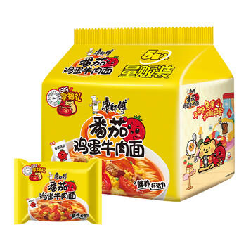 康师傅 方便面 经典番茄鸡蛋牛肉面五连包115g*5 泡面袋装速食 方便食品 商品图5