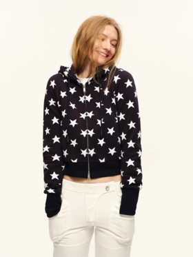 出逃赤岗西/C26SSS021/双拉链星星印花全棉连帽卫衣