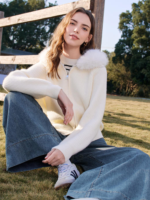 【百图lulu定制】【大毛领针织外套】毛条可拆卸 温暖 针织开衫外套 商品图0